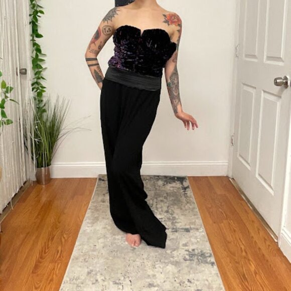 Ramy Brook Johanna Sequin Evening Jumpsuit Size 10 Black Combo Blkco - Picture 11 of 16